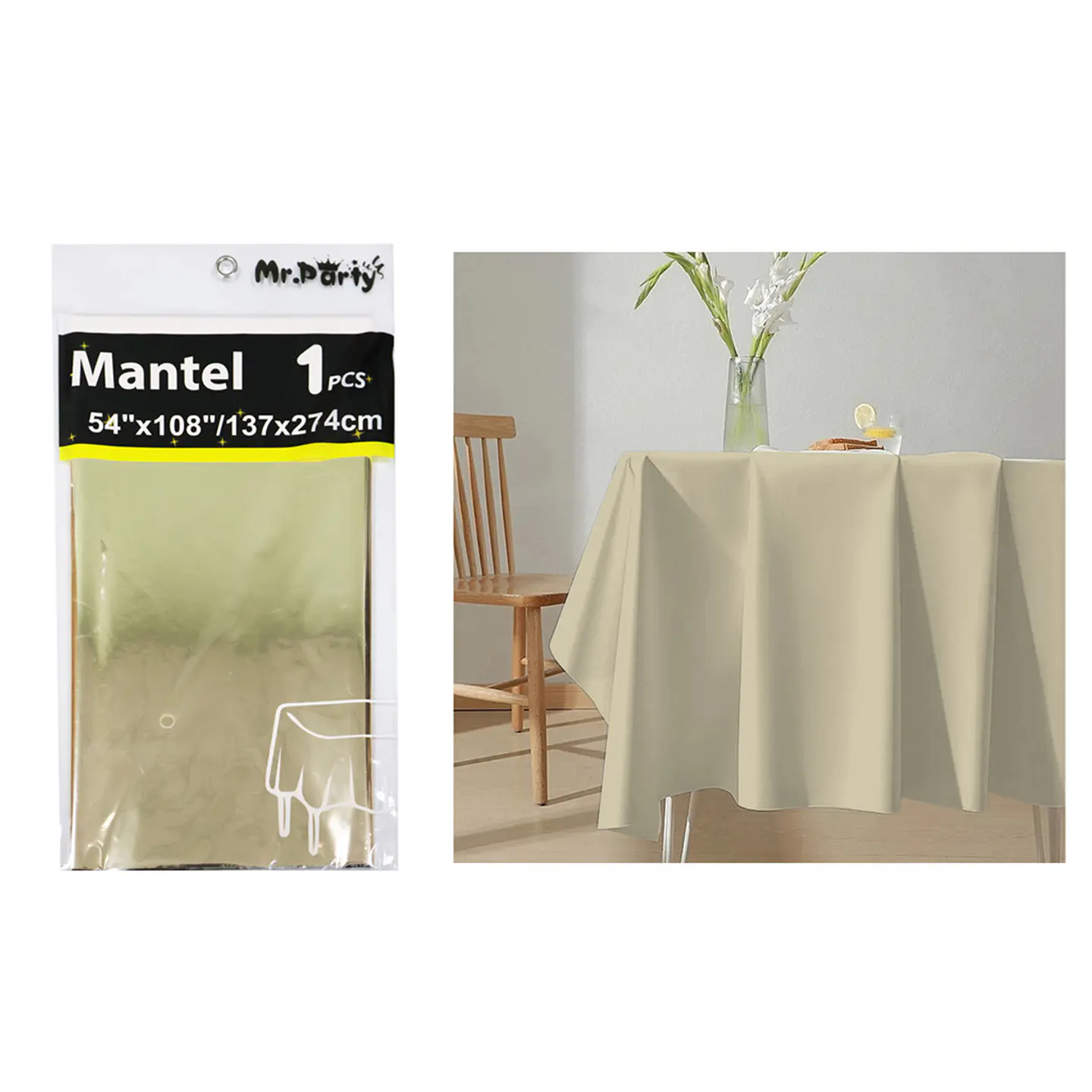 Mantel metálico champagne 137*274cm   1