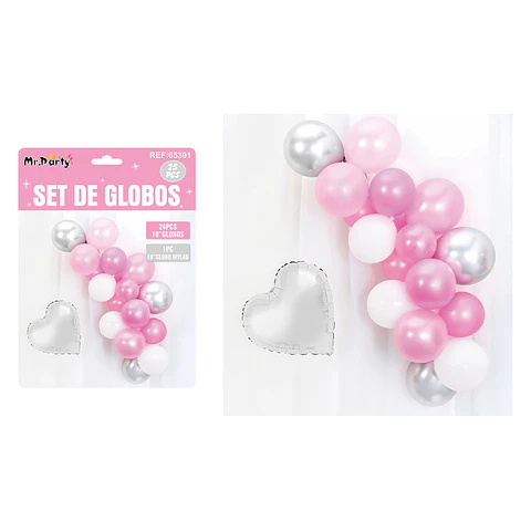 Set de globos látex rosado 25pcs