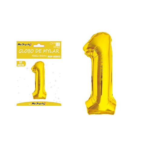 Globo metálico dorado 40cm número 1
