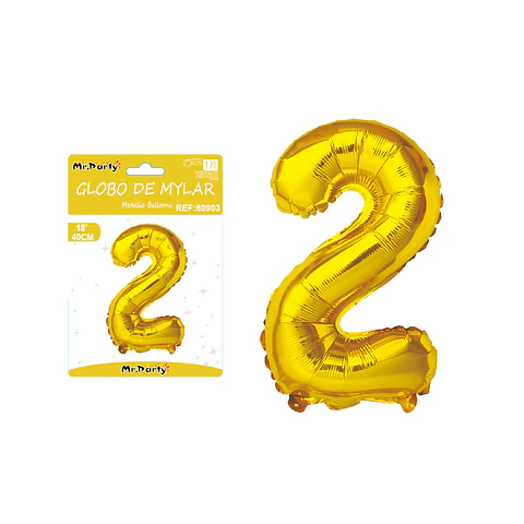 Globo metálico dorado 40cm número 2