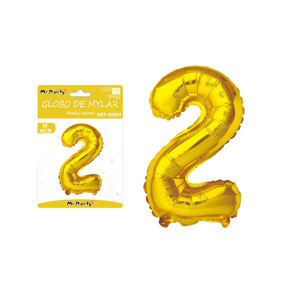 Globo metálico dorado 40cm número 2 1
