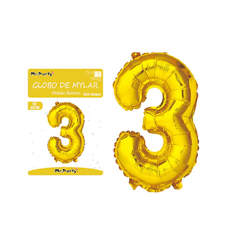 Globo metálico dorado 40cm número 3