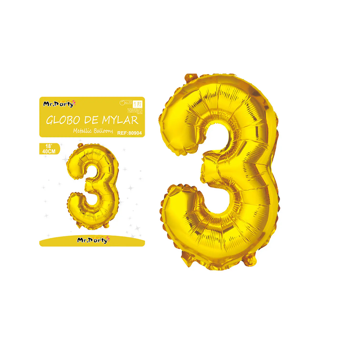 Globo metálico dorado 40cm número 3 1