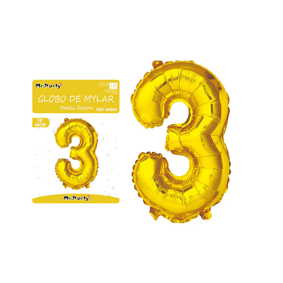 Globo metálico dorado 40cm número 3 1