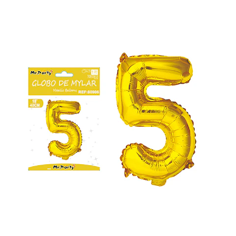 Globo metálico dorado 40cm número 5