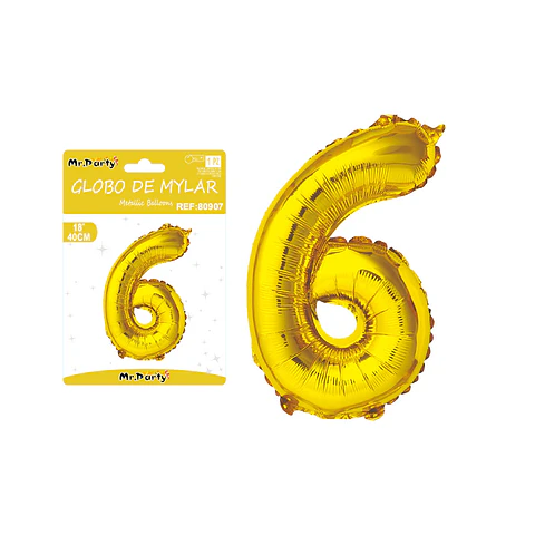 Globo metálico dorado 40cm número 6