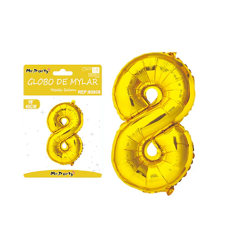 Globo metálico dorado 40cm número 8