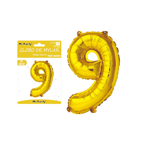 Globo metálico dorado 40cm número 9
