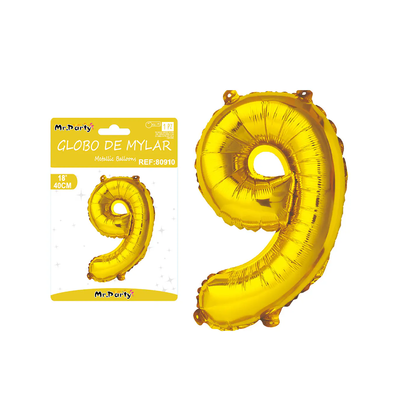 Globo metálico dorado 40cm número 9 1