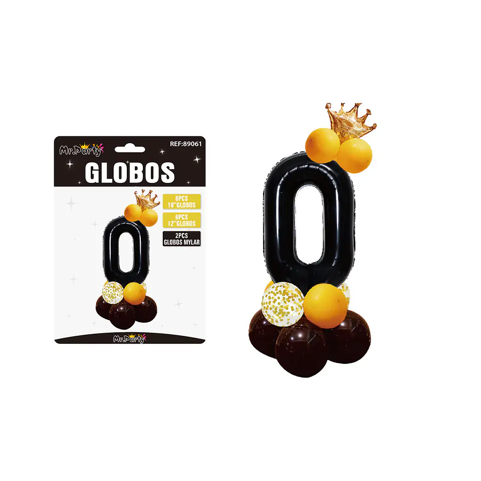 Set globos de número 0 nergo con corona 16pcs 1