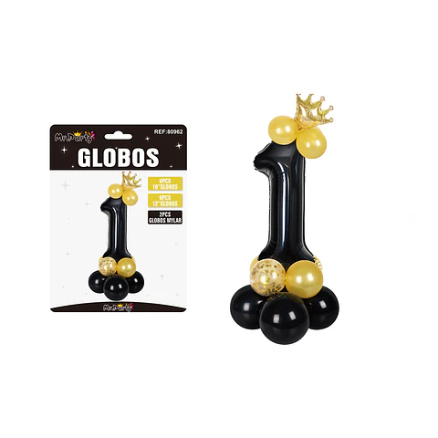 Set globos de número 1 nergo con corona 16pcs
