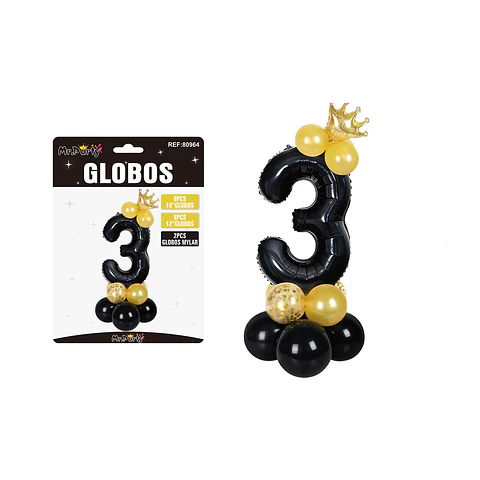 Set globos de número 3 nergo con corona 16pcs