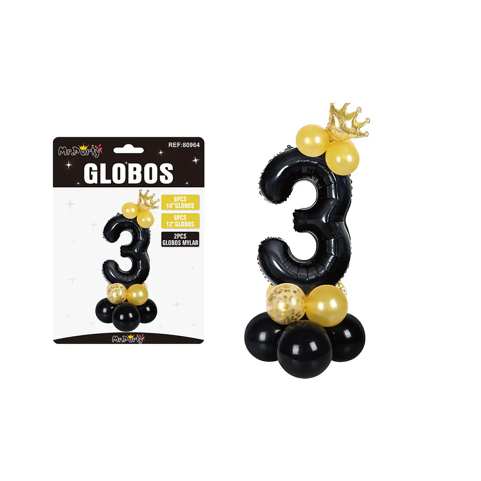 Set globos de número 3 nergo con corona 16pcs 1