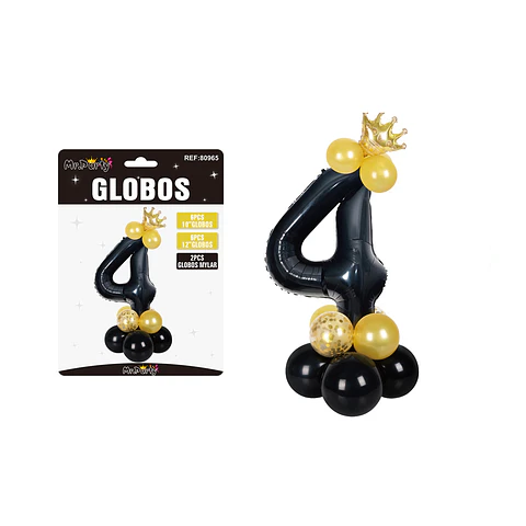 Set globos de número 4 nergo con corona 16pcs