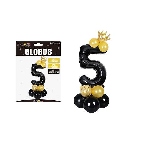 Set globos de número 5 nergo con corona 16pcs