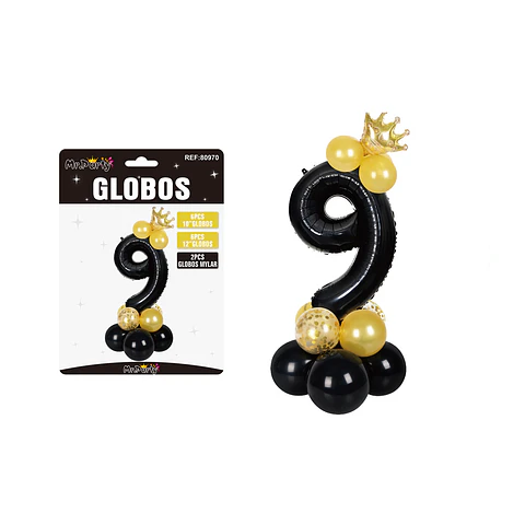 Set globos de número 9 nergo con corona 16pcs