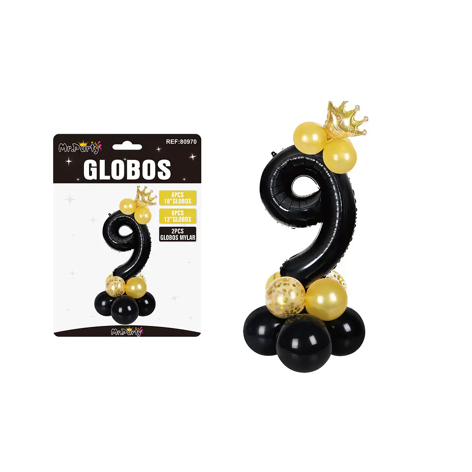 Set globos de número 9 nergo con corona 16pcs 1