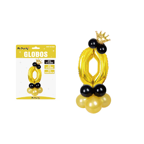Set globos de número 0 dorado con corona 16pcs