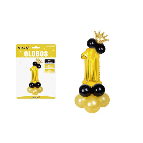 Set globos de número 1 dorado con corona 16pcs
