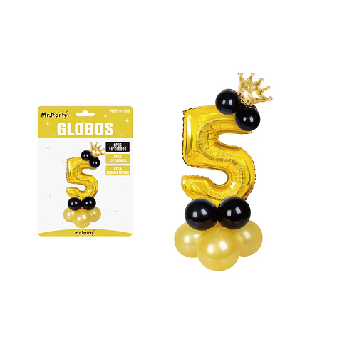 Set globos de número 5 dorado con corona 16pcs