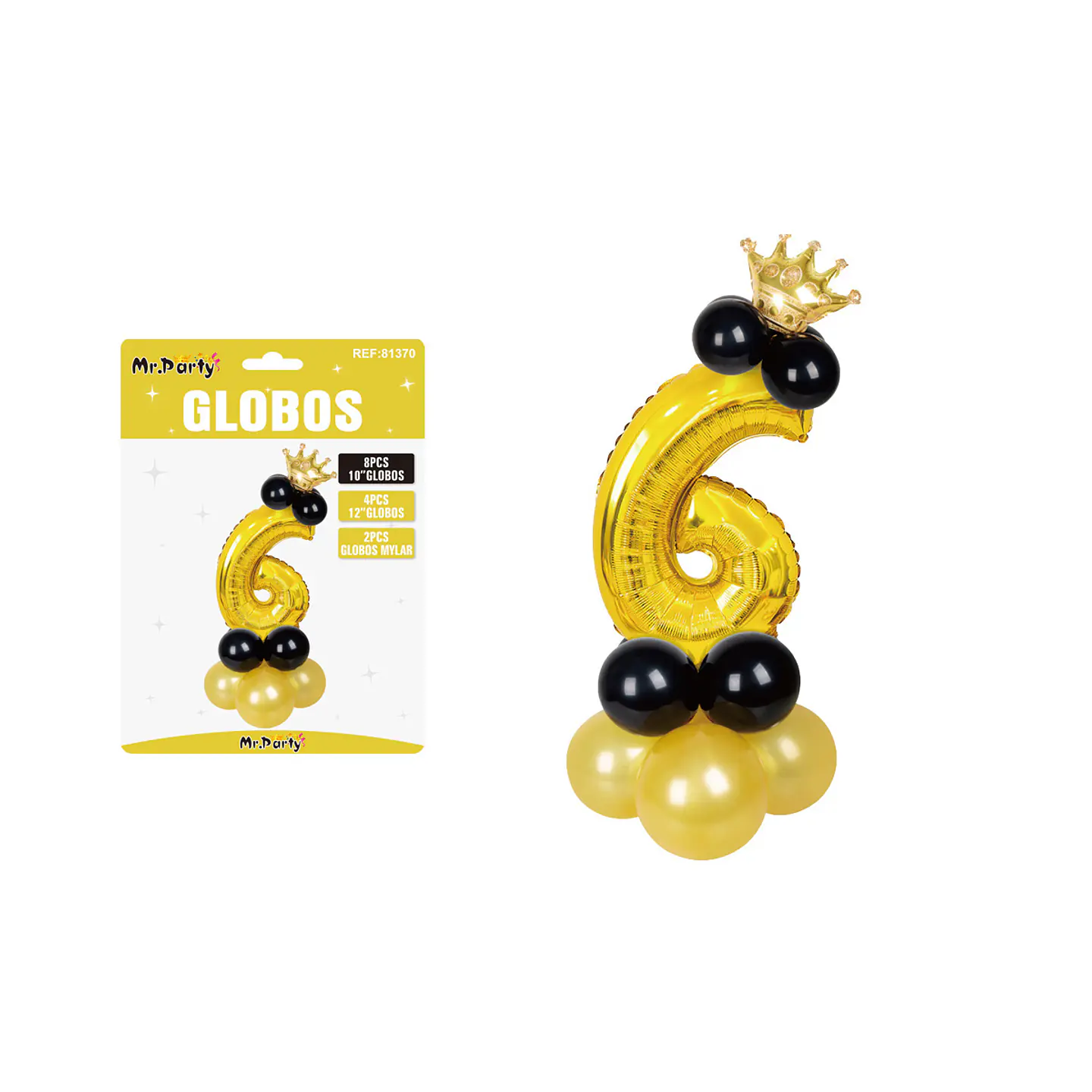 Set globos de número 6 dorado con corona 16pcs 1