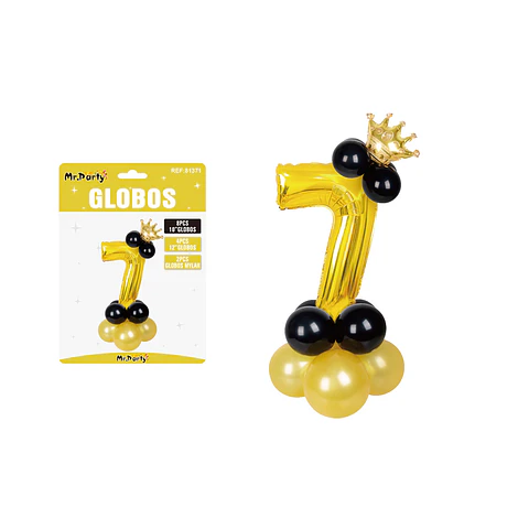 Set globos de número 7 dorado con corona 16pcs
