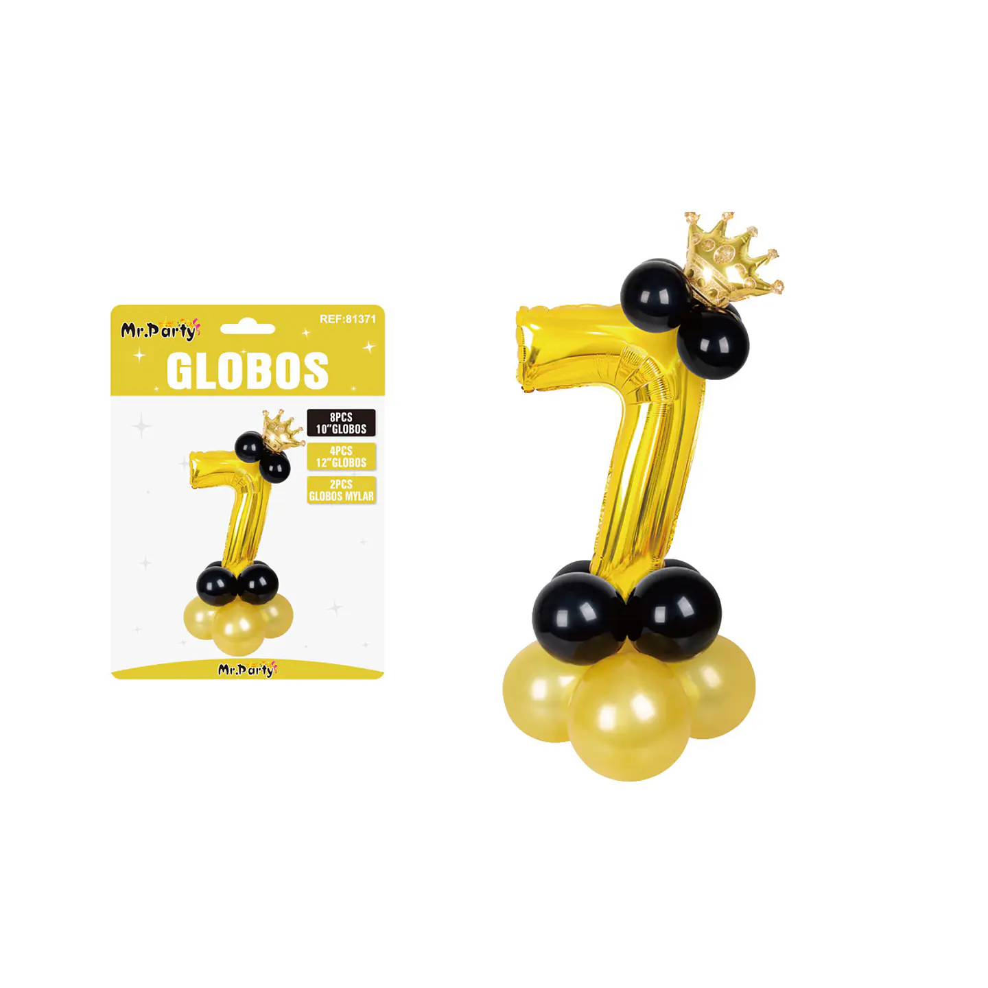 Set globos de número 7 dorado con corona 16pcs 1