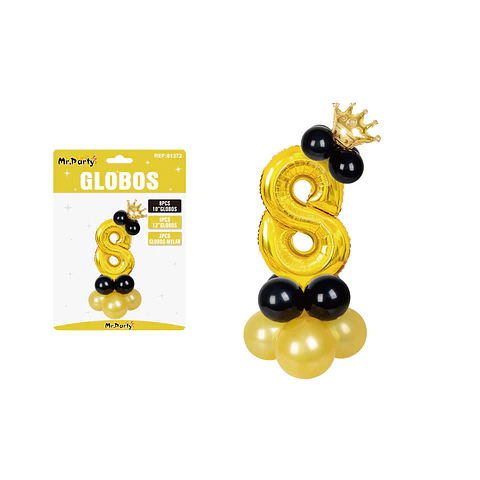 Set globos de número 8 dorado con corona 16pcs