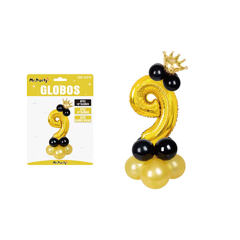 Set globos de número 9 dorado con corona 16pcs