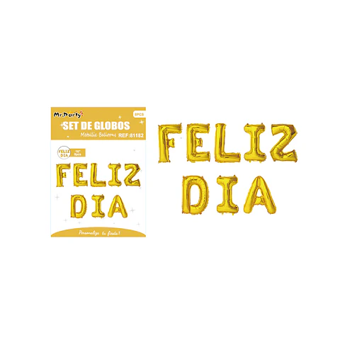 Globos metálico de letra feliz día dorado 40cm