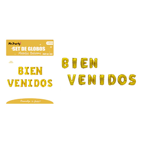 Globos metálico de letra bienvenidos dorado 40cm