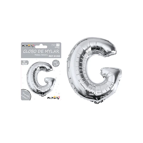 Globo metálico plateado 70cm letra G