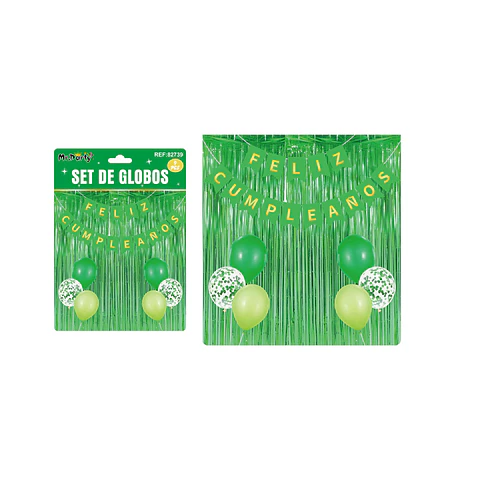 Set de globos y guirnalda con cortina verde 9pcs