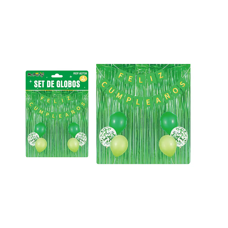 Set de globos y guirnalda con cortina verde 9pcs 1