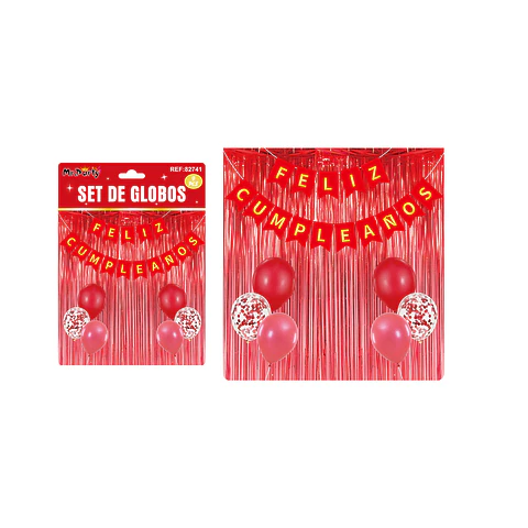 Set de globos y guirnalda con cortina rojo 9pcs
