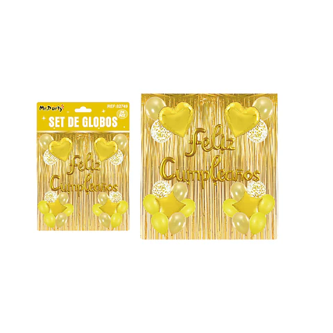 Set de globos con cortina dorado 24pcs
