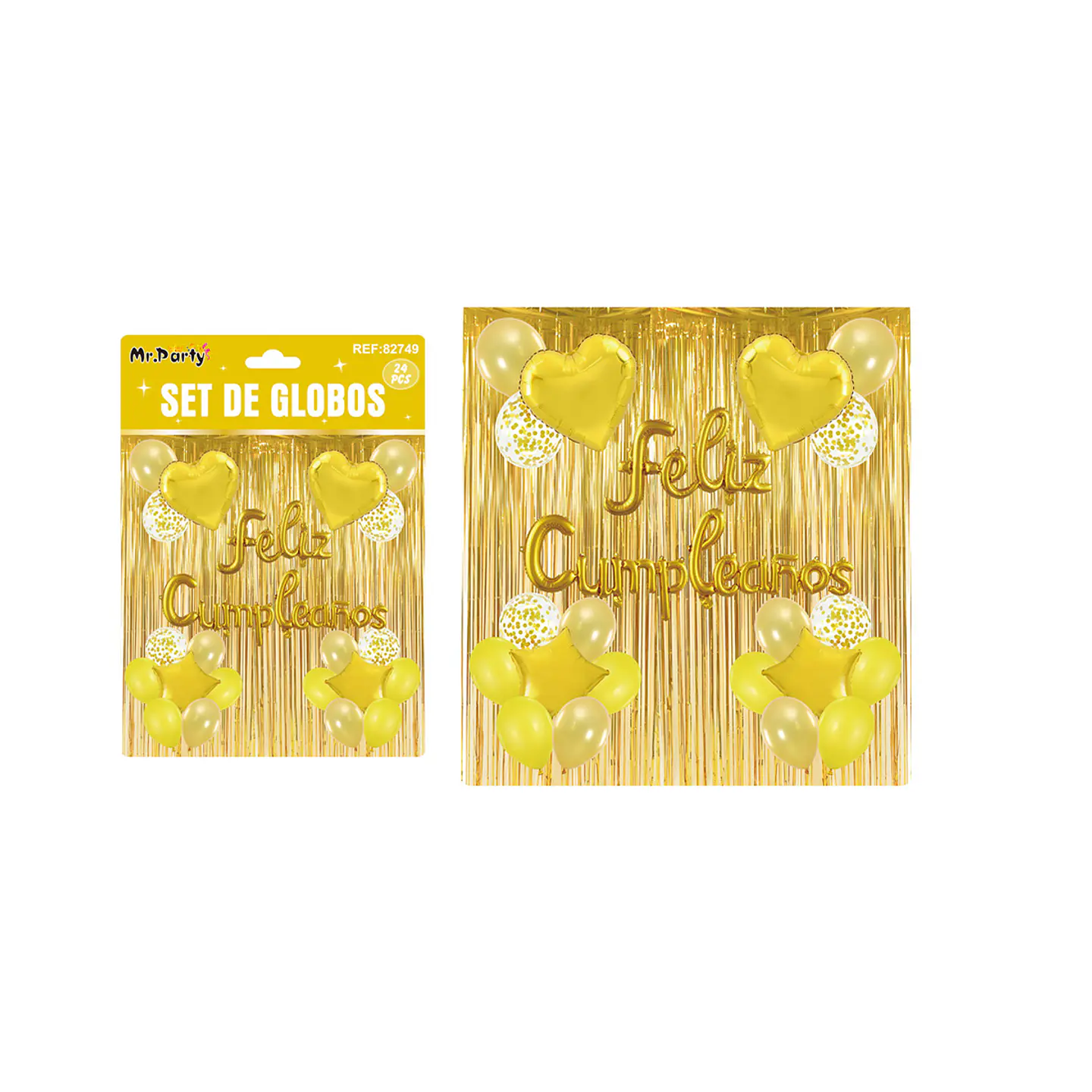 Set de globos con cortina dorado 24pcs 1