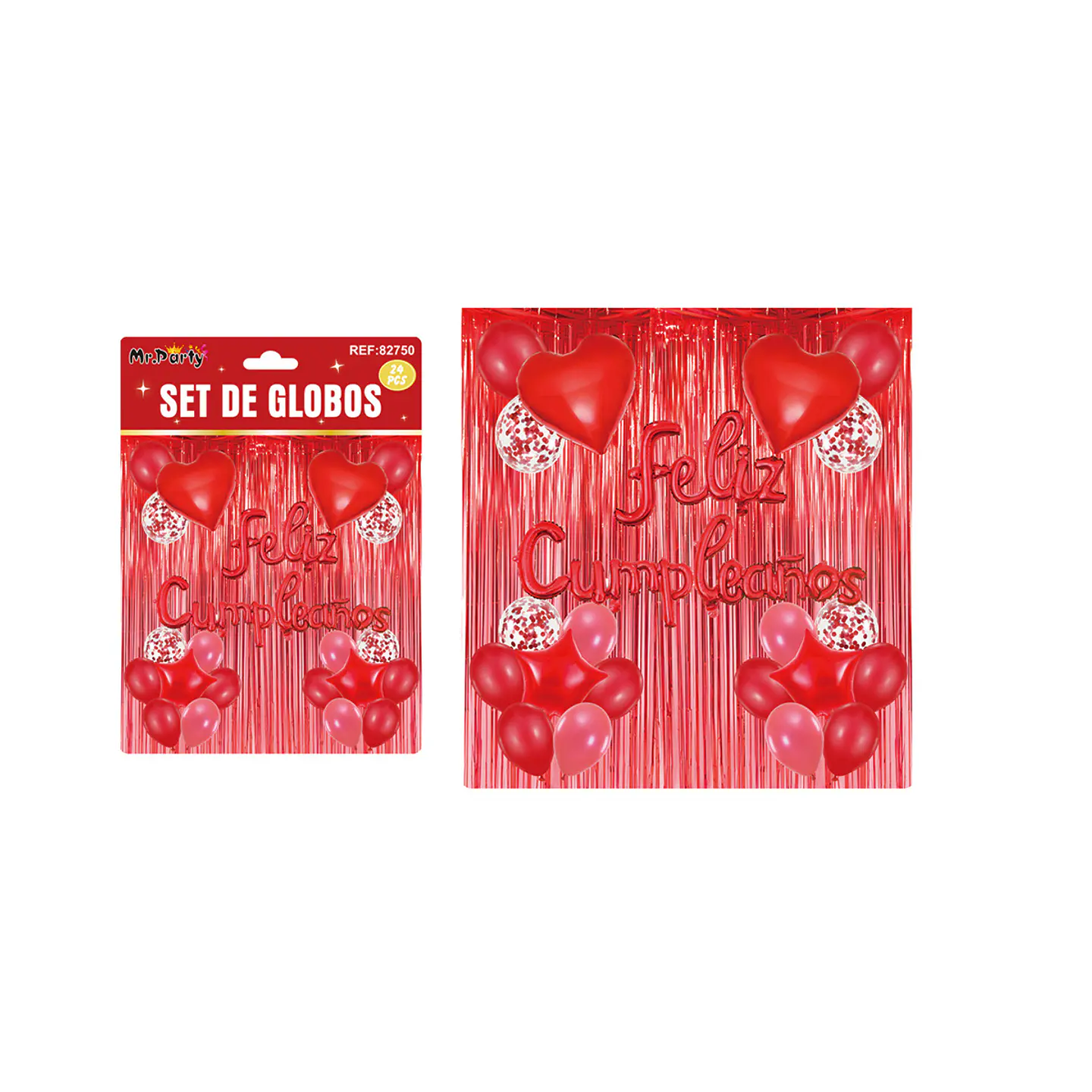Set de globos con cortina rojo 24pcs  1
