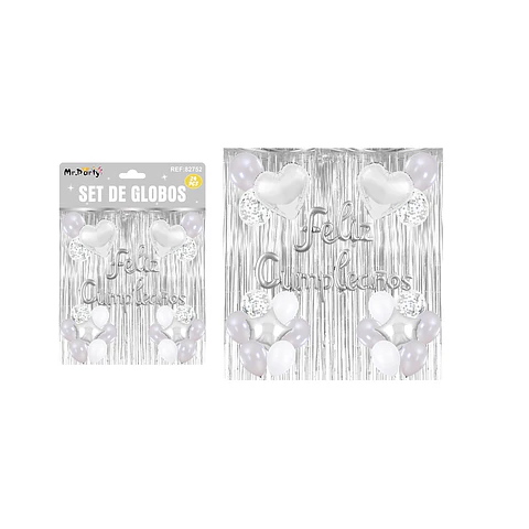 Set de globos con cortina plateado 24pcs 