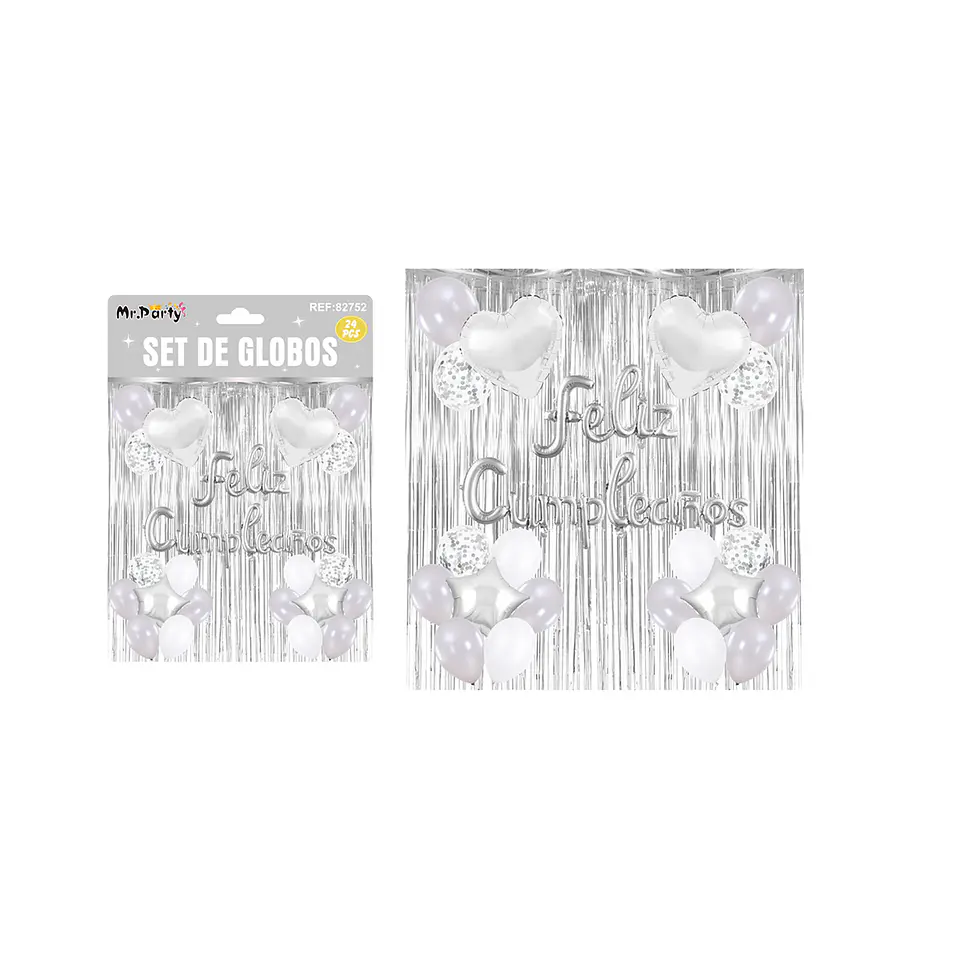 Set de globos con cortina plateado 24pcs  1