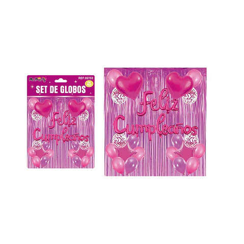 Set de globos con cortina fucsia 24pcs 