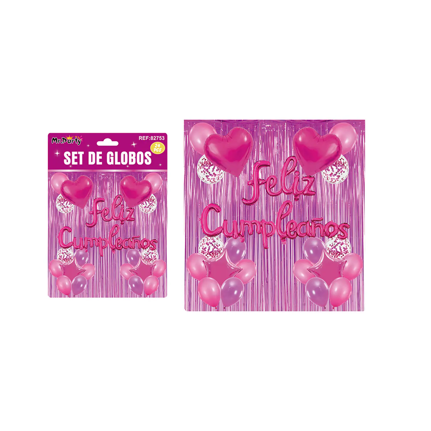Set de globos con cortina fucsia 24pcs  1