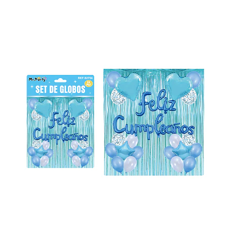 Set de globos con cortina celeste 24pcs 