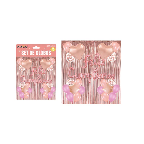 Set de globos con cortina dorado rosa 24pcs 