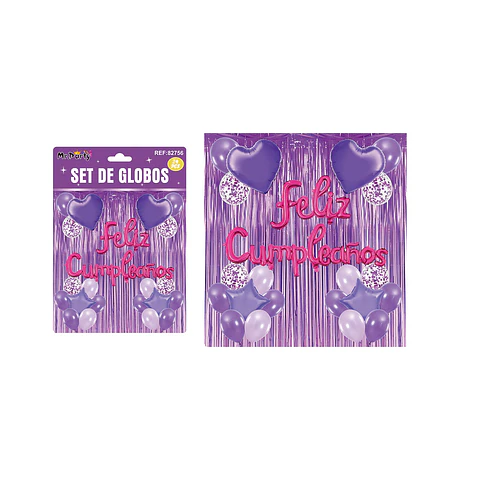 Set de globos con cortina morado 24pcs 