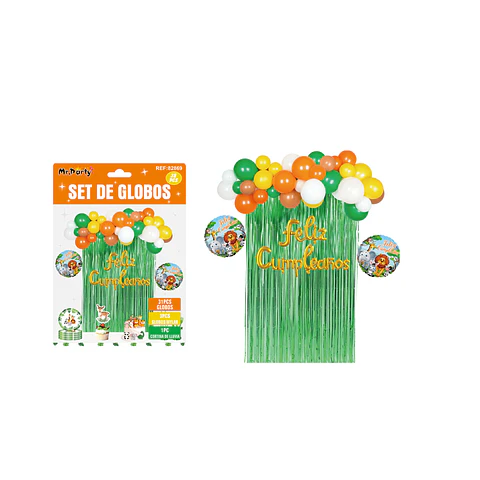 Set de globos con animales y cortina verde 38pcs