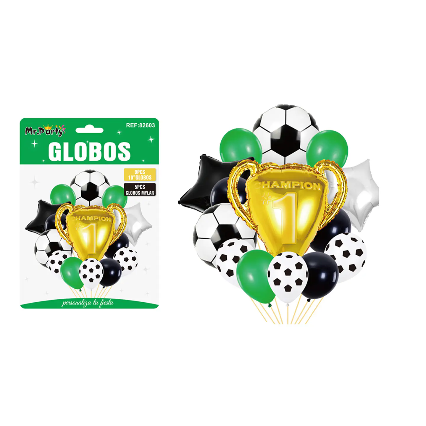 Set de globos de látex 14pcs fútbol y trofeo 1