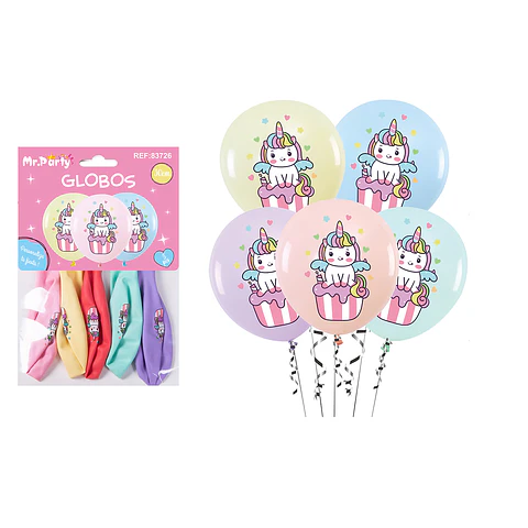 Globos de látex pastel con unicornio 30cm 5pcs