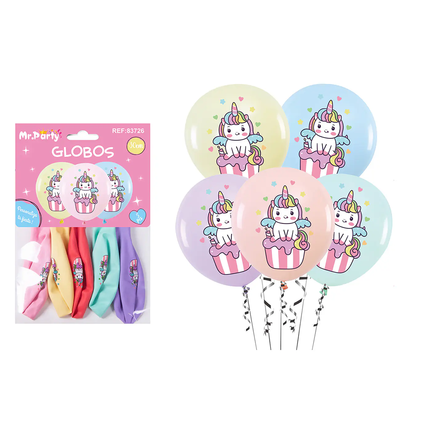 Globos de látex pastel con unicornio 30cm 5pcs 1