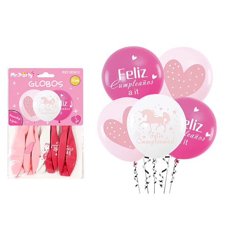 Globos de látex estampado de corazón y unicornio 5pcs
